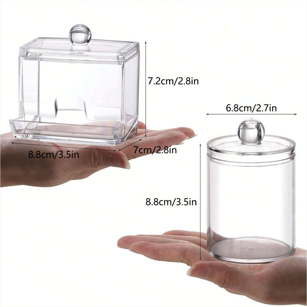 3pcs Clear Plastic Swab Dispenser and Qtip Holder for Bathroom - Storage Canister for Bath Salts, Rounds and More