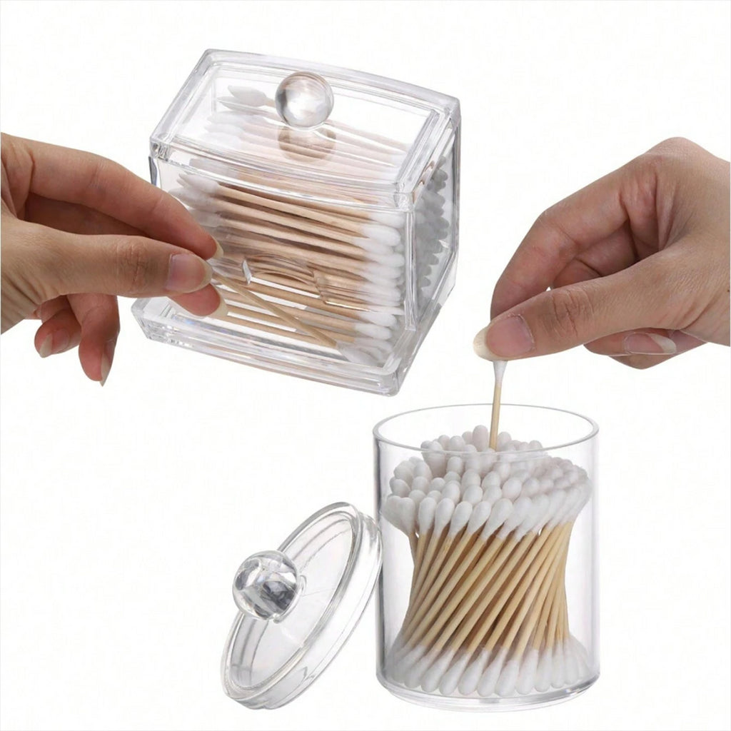 3pcs Clear Plastic Swab Dispenser and Qtip Holder for Bathroom - Storage Canister for Bath Salts, Rounds and More