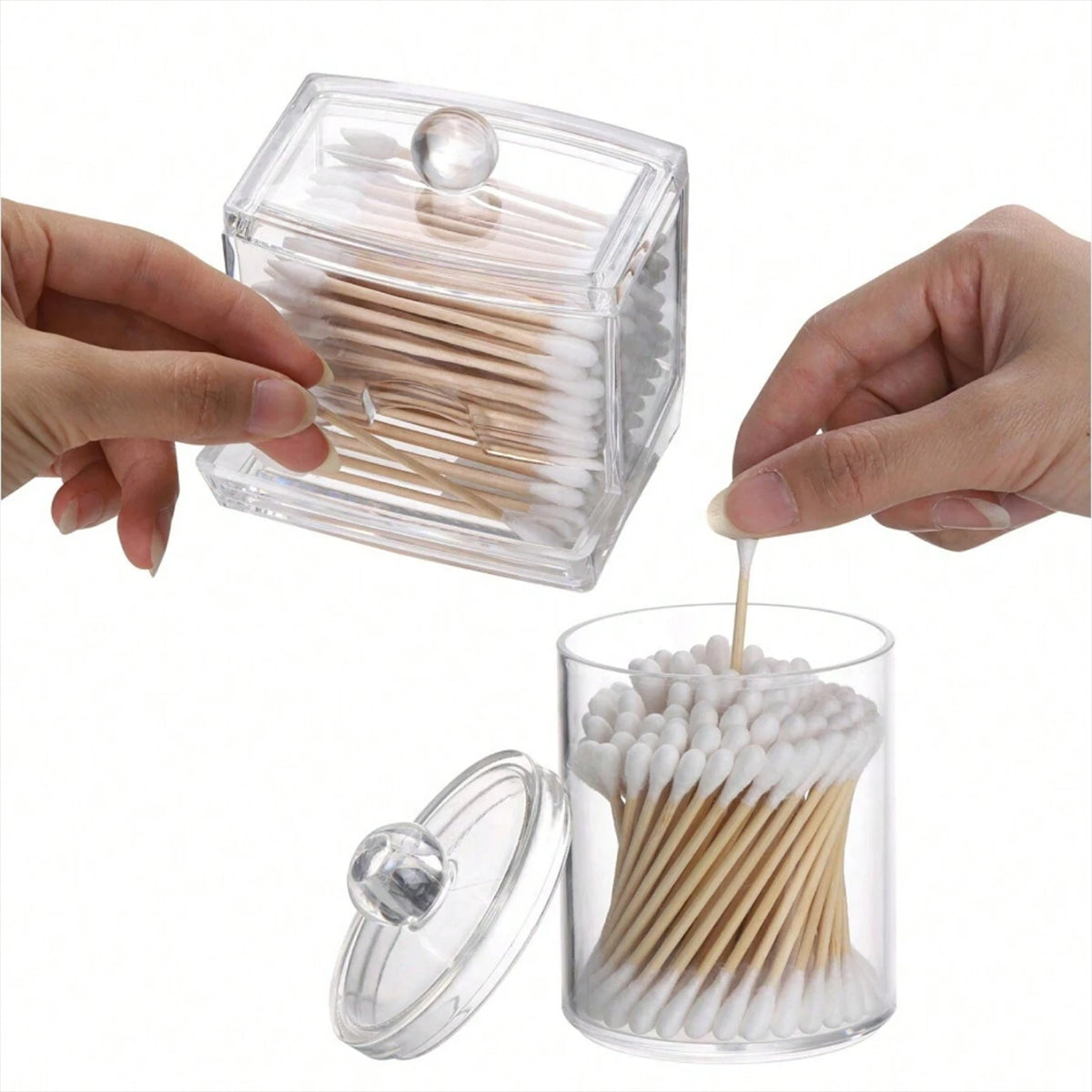 3pcs Clear Plastic Swab Dispenser and Qtip Holder for Bathroom - Storage Canister for Bath Salts, Rounds and More