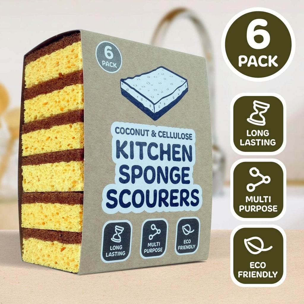 Natural Coconut & Cellulose Sponge Scourers (Pack of 6)