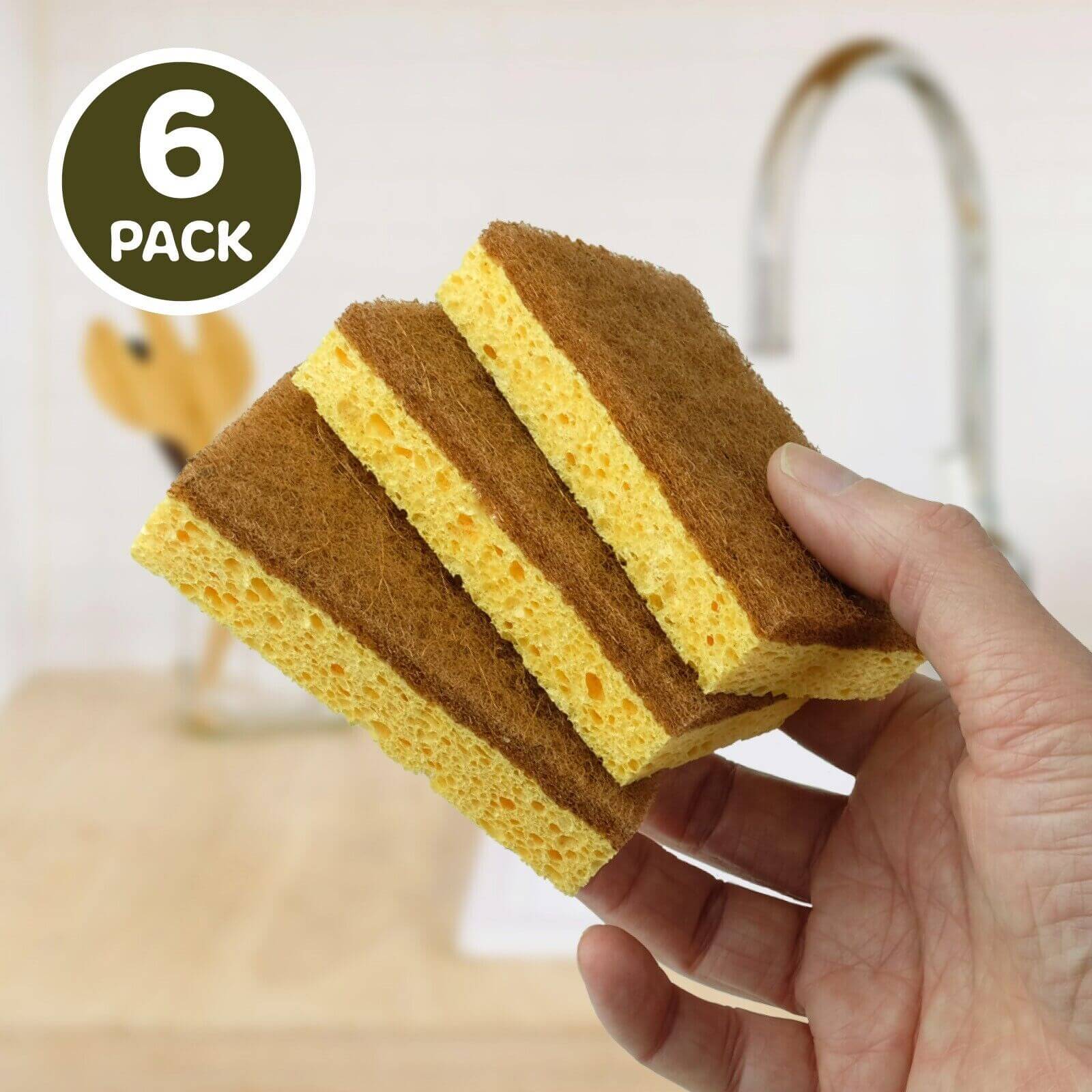 Natural Coconut & Cellulose Sponge Scourers (Pack of 6)